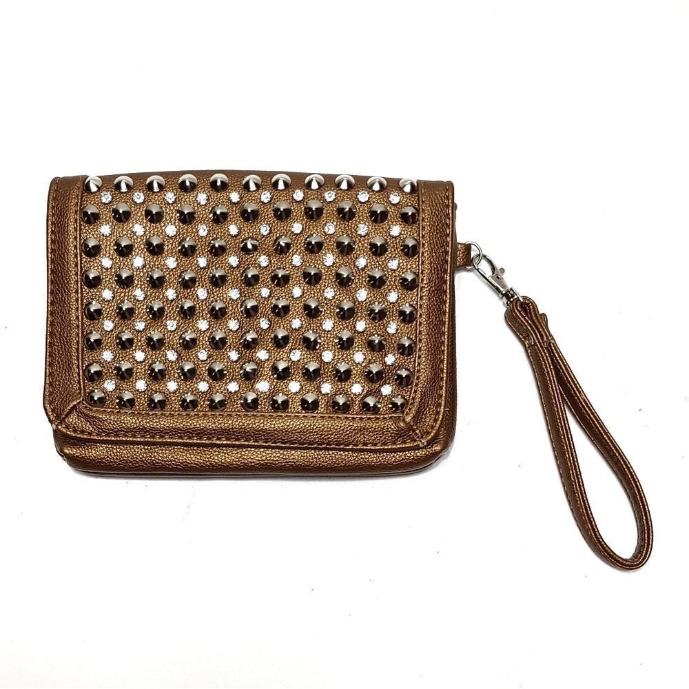 ❤ Miztique Brown Studded Wristlet Purse